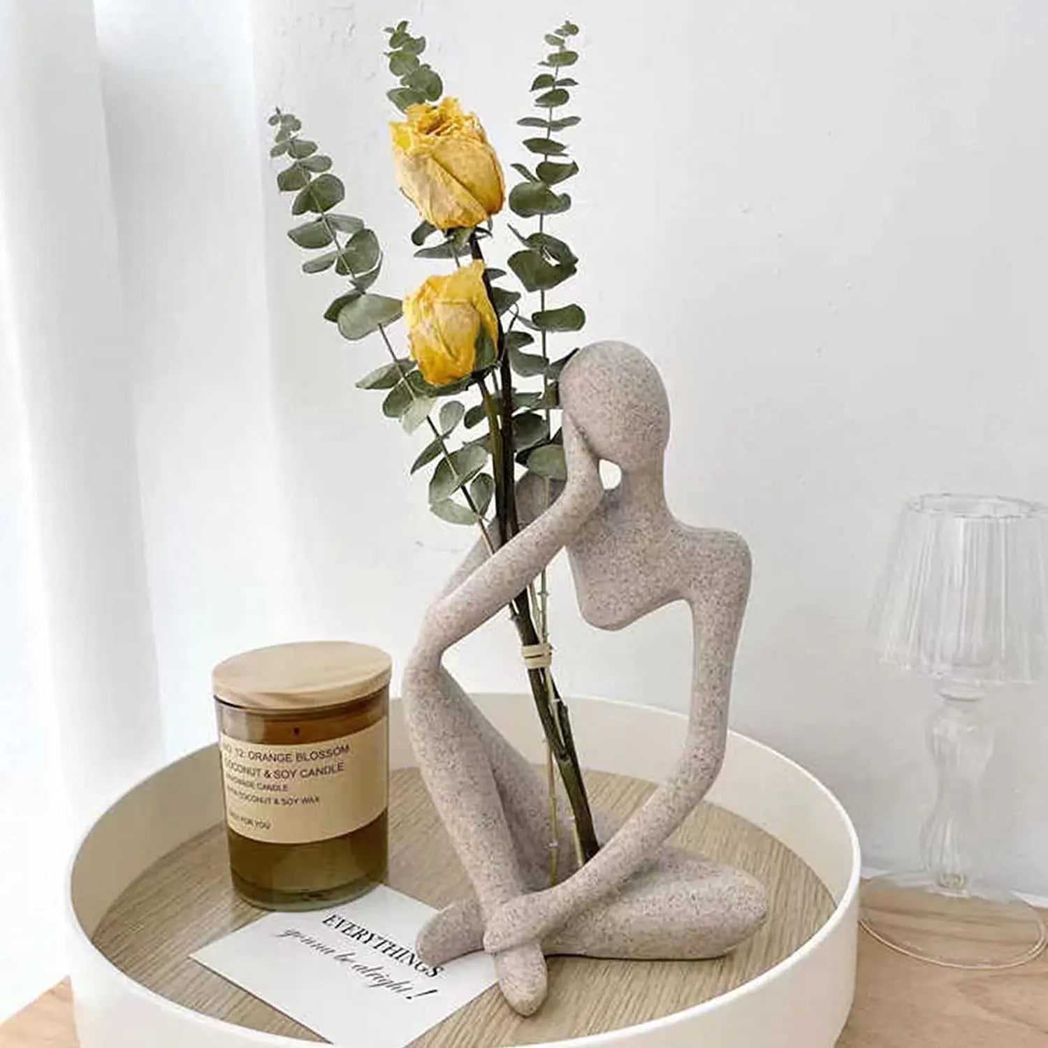Modern Style Home Living Room Dining Table Decoration Thinker Sandstone Resin Statue Ornaments Housewarming Gift