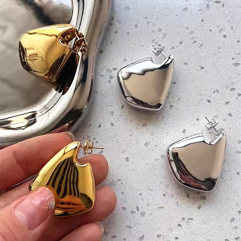 Vintage Metal Smooth Irregular Chunky Geometric Earrings for Women Ms European American Personality Minimalist Jewelry Gifts