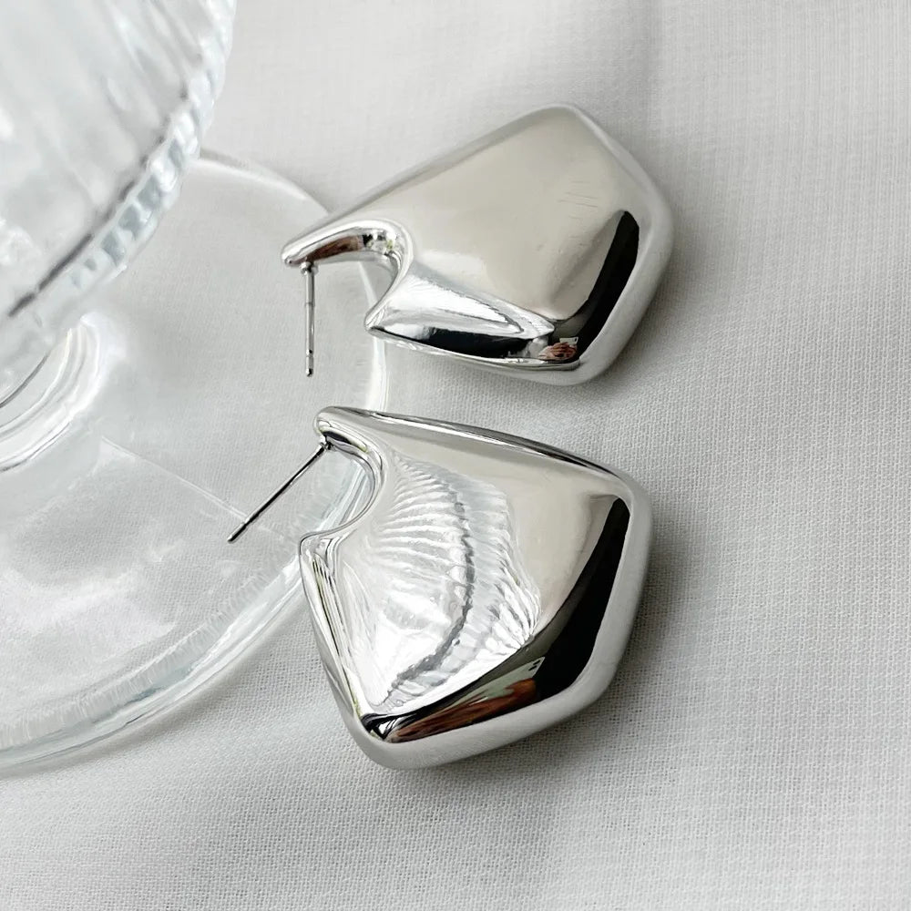 Vintage Metal Smooth Irregular Chunky Geometric Earrings for Women Ms European American Personality Minimalist Jewelry Gifts